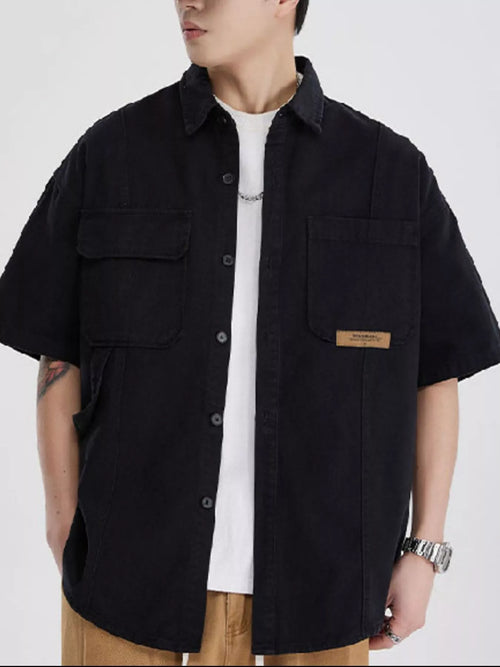 Button Up Half Sleeve Shirt Plus Size in Gray for Men