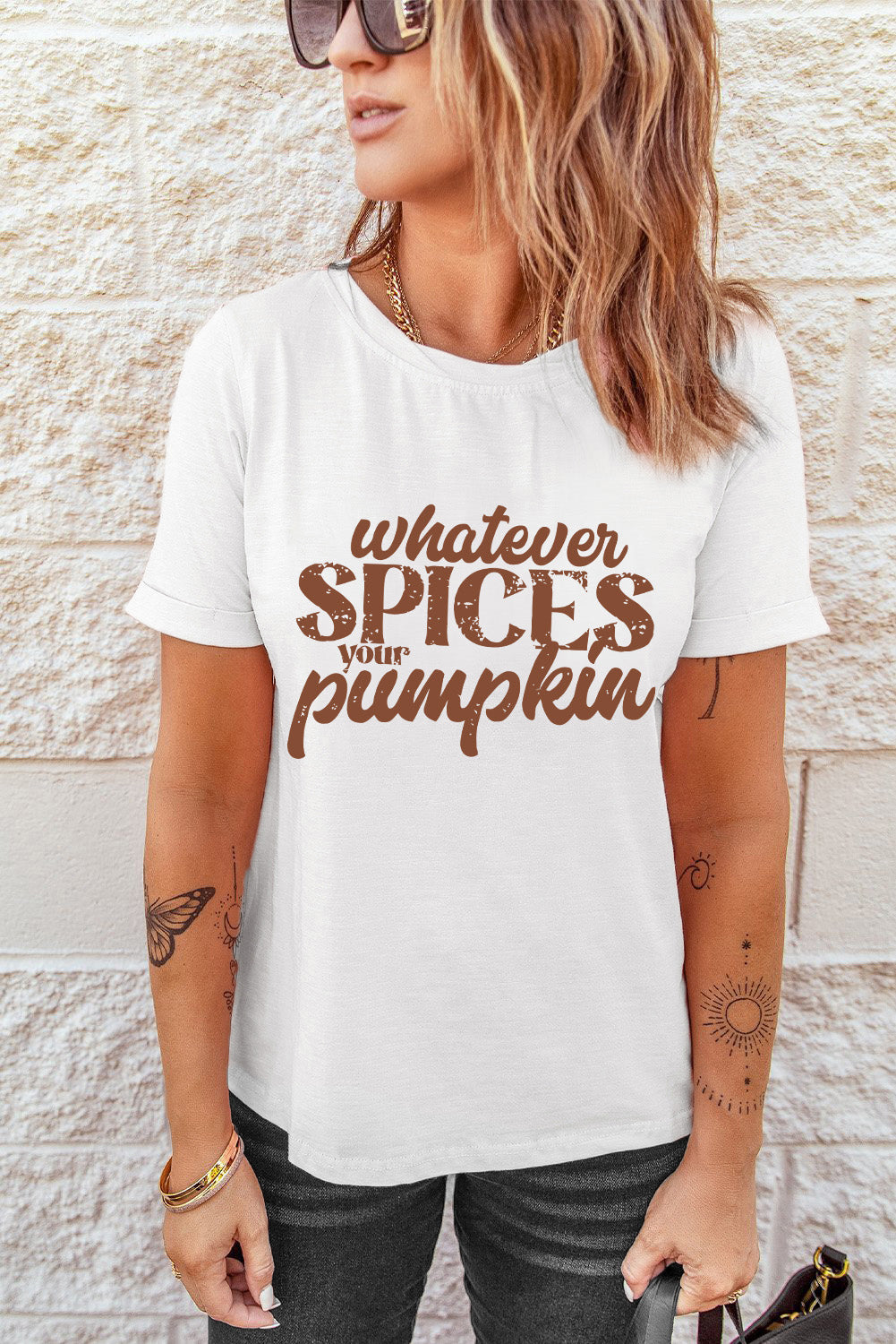 Whatever Spices Your Pumpkin Graphic Tee in White for Women