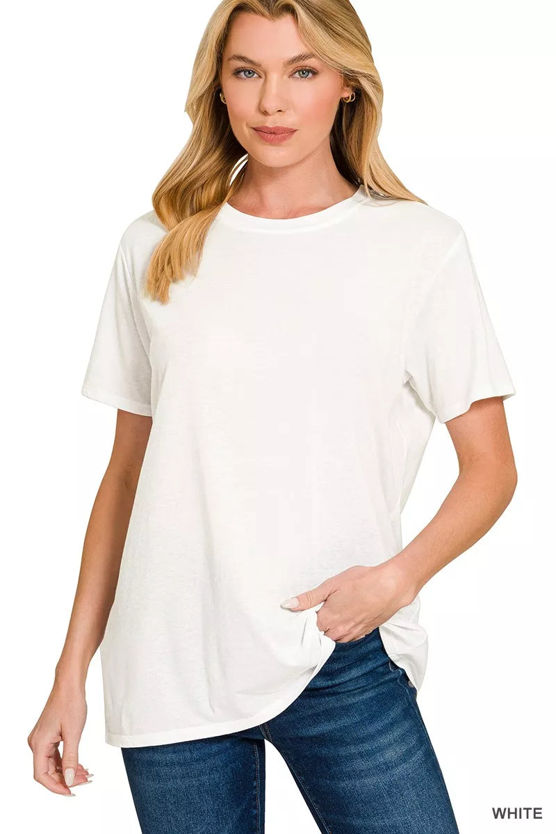 Cotton Boyfriend Round Neck Tee in White for Women