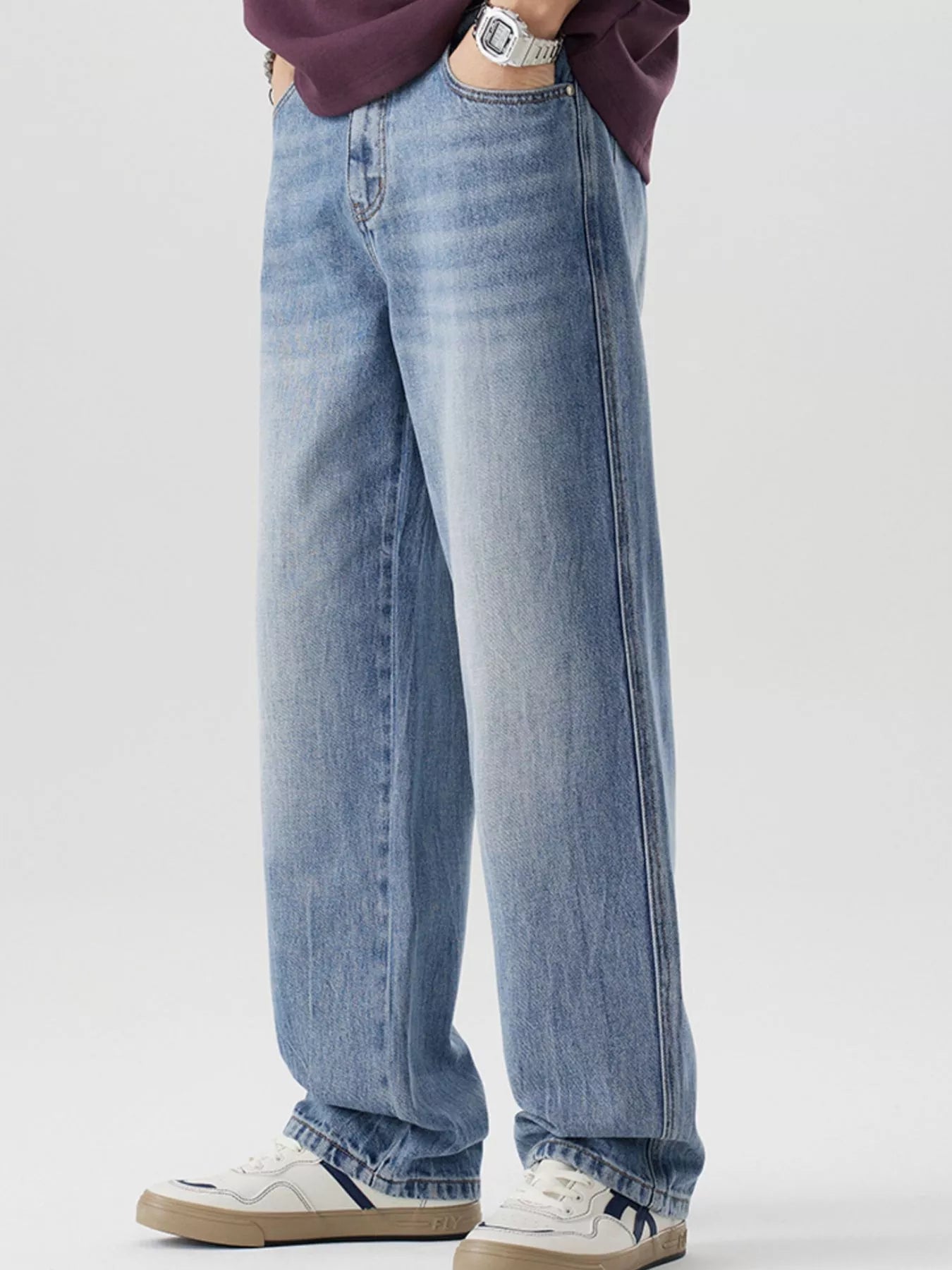 Loose Fit Wash Jeans in Blue for Men