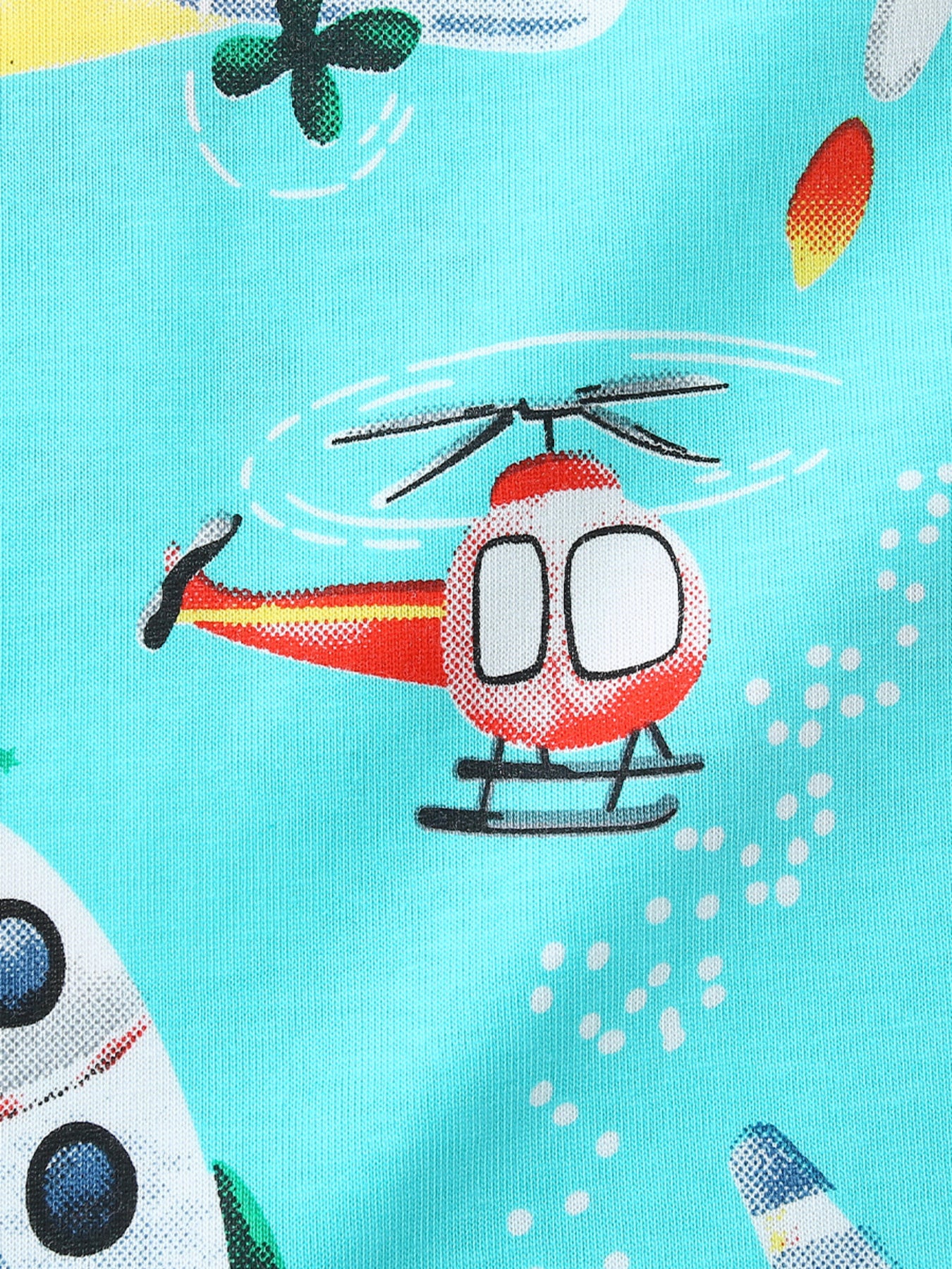 Airplane & Rocket Print Crew Neck Short Sleeve T-Shirt in Aqua for Boys