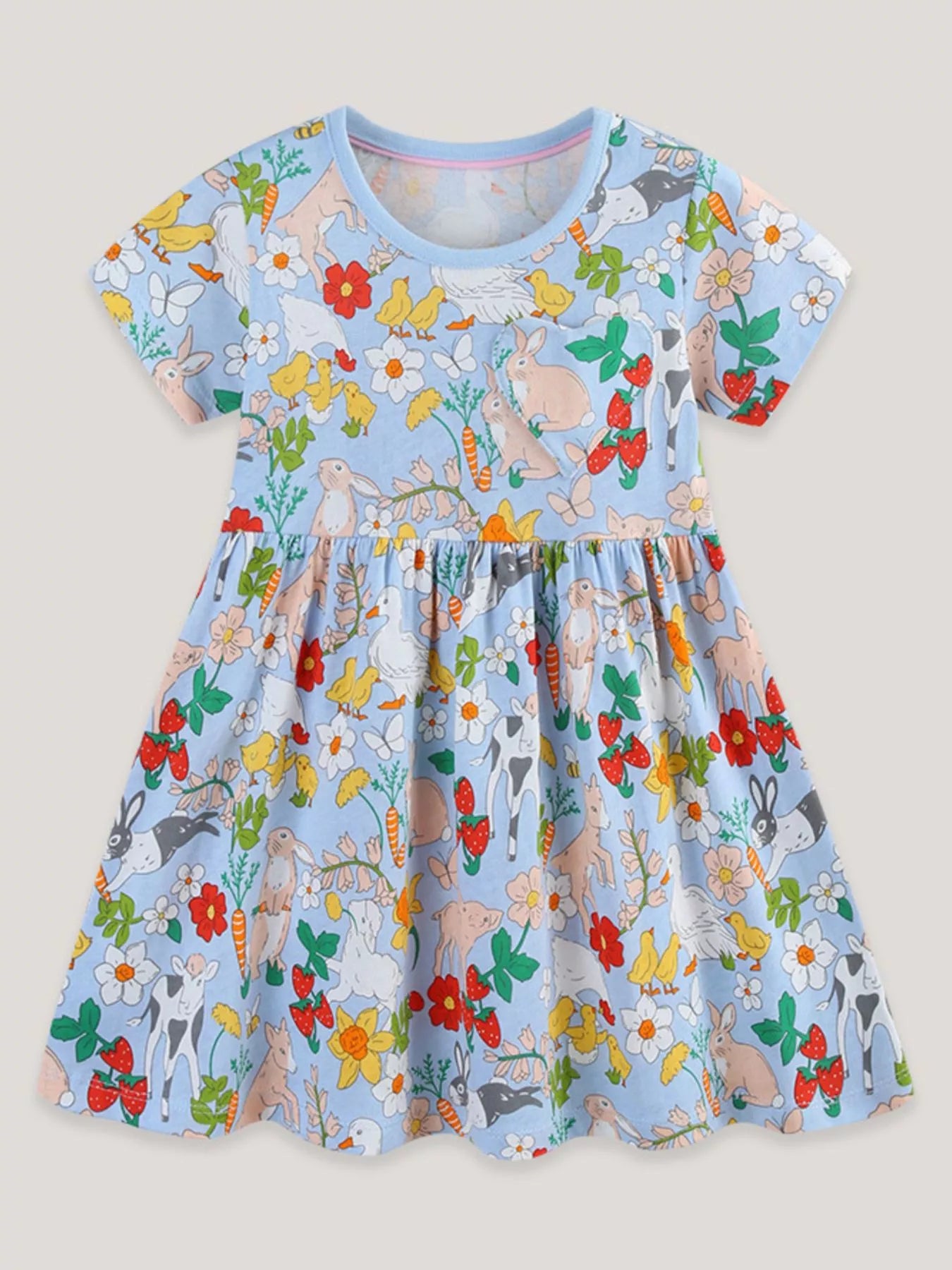 Cartoon Animal Print Casual Dress in Multicolor for Girls