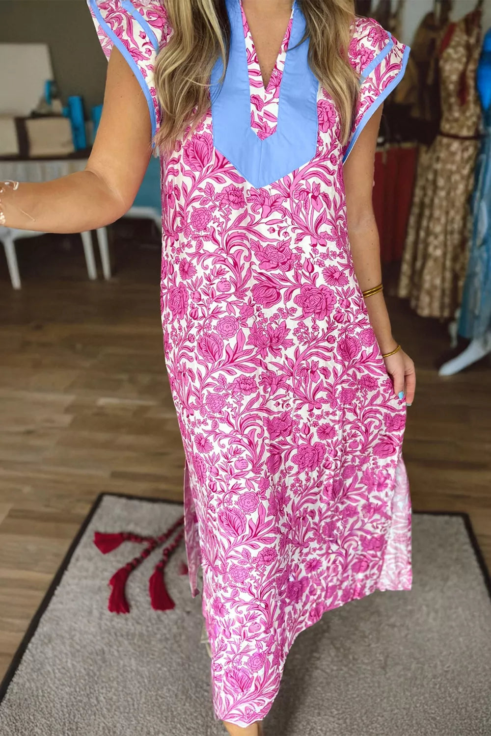 Floral Print Ruffle Cap Sleeve Dress for Women