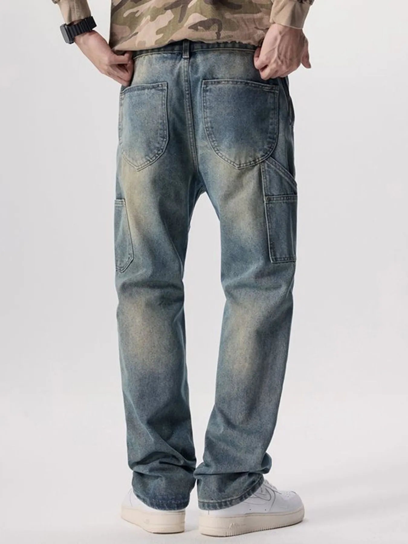 Vintage Wash Wide Leg Jeans in French Blue for Men