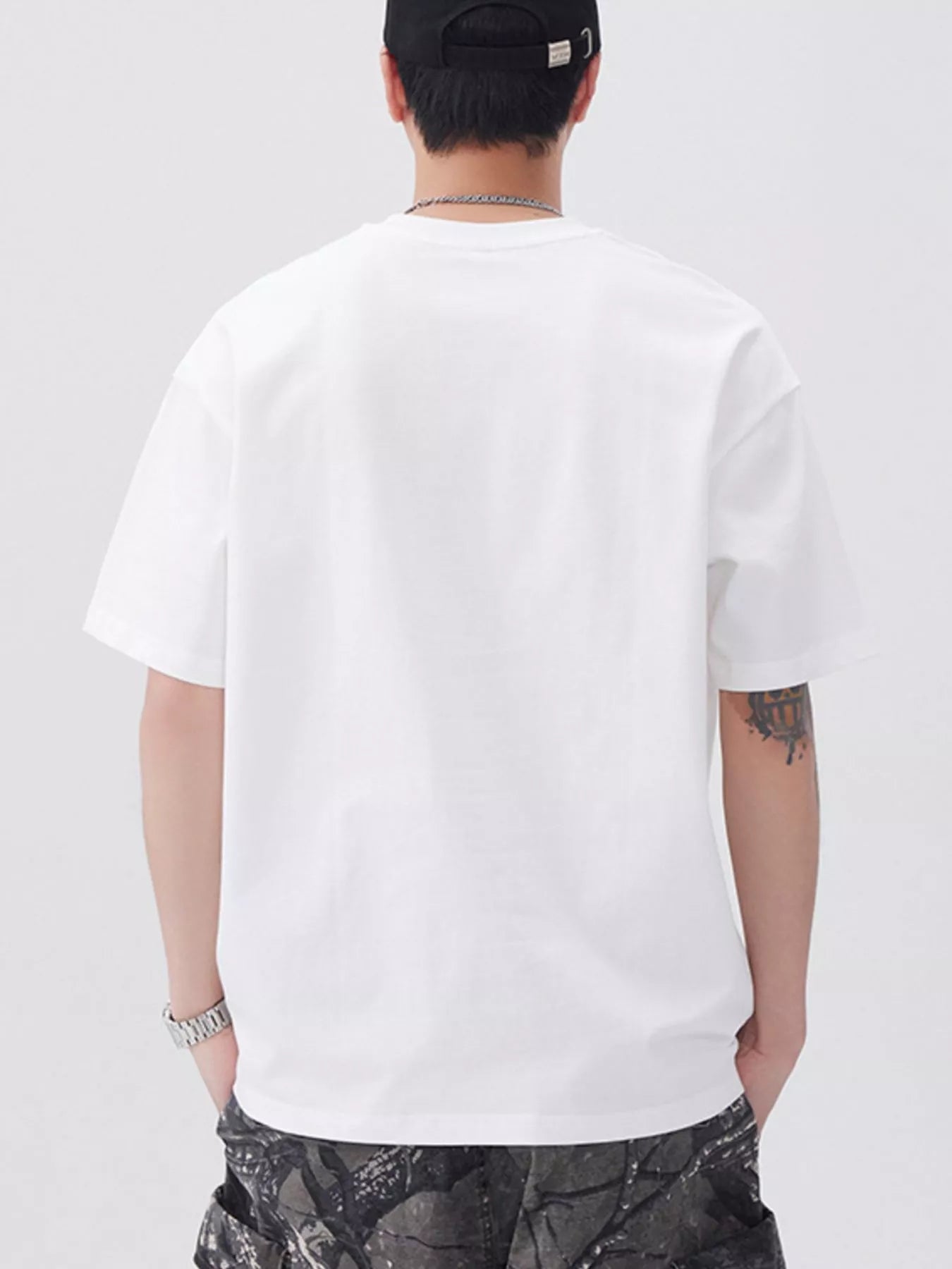 Plus Size Round Neck Short Sleeve T-Shirt in Soft in White for Men