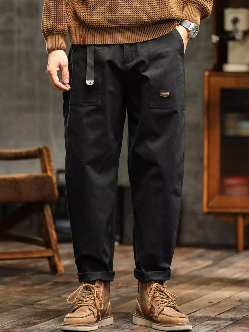 Wide Leg Pants in Khaki for Men