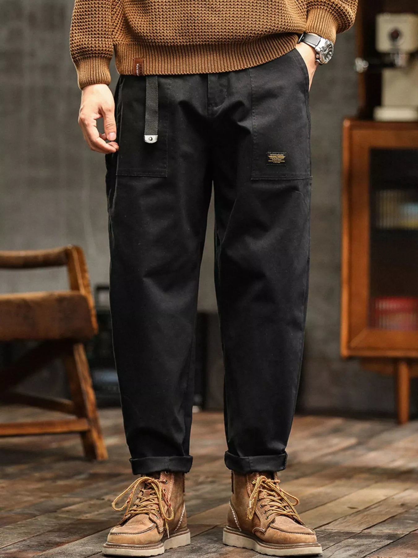 Wide Leg Pants in Khaki for Men