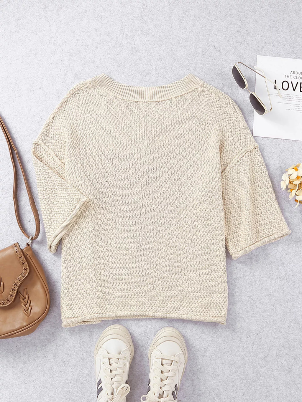 V-Neck Dropped Sleeve Heart Print Valentines Sweater for Women