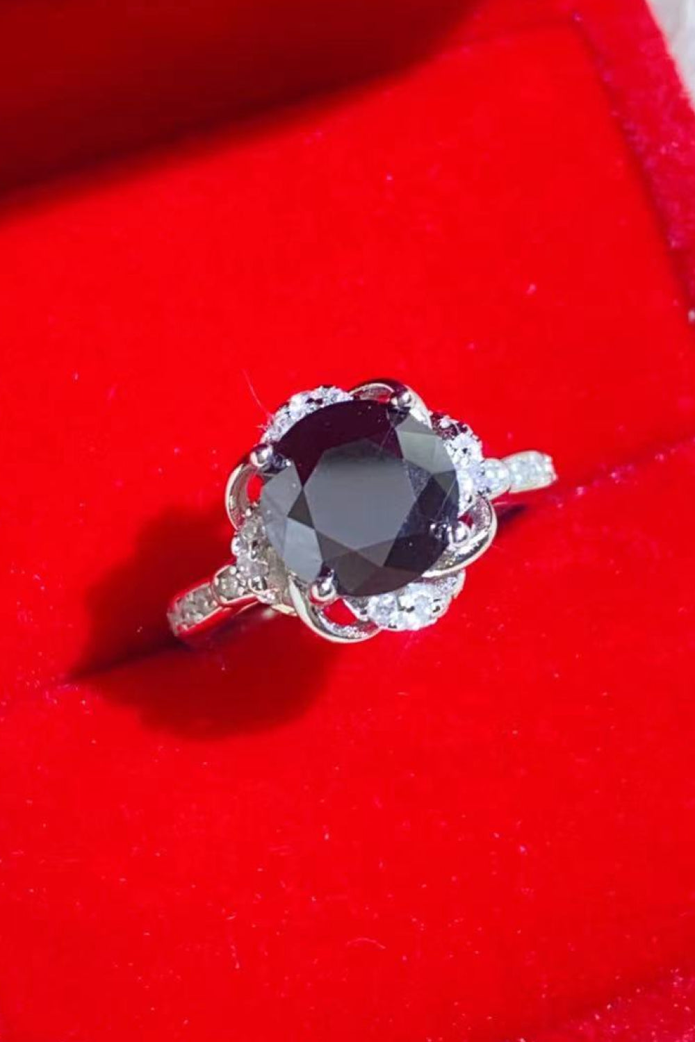 2 Carat Black Moissanite Floral Ring for Women
