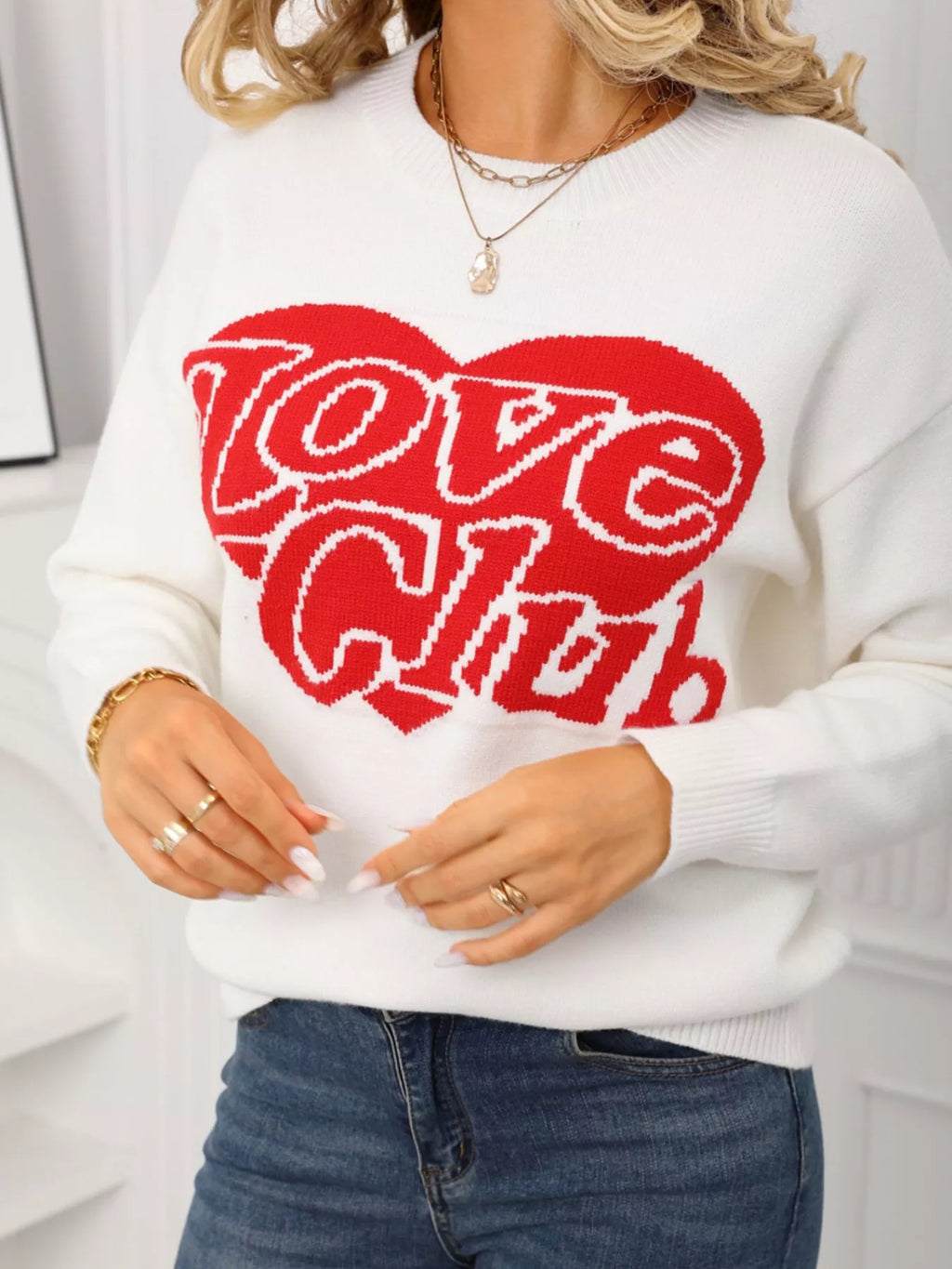 Valentines Day Love Club Heart Graphic Sweater in Black for Women