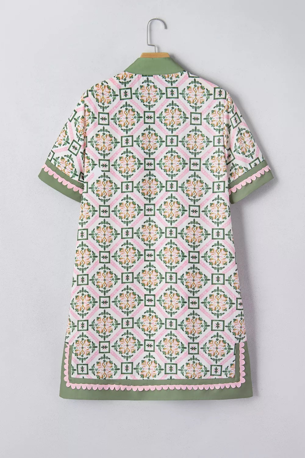 Multicolour Boho Geometric Flower Print Short Sleeve Loose Mini Dress in Floral for Women