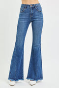 Mid Rise Flare Side Seam Detailing Jeans in Dark for Women