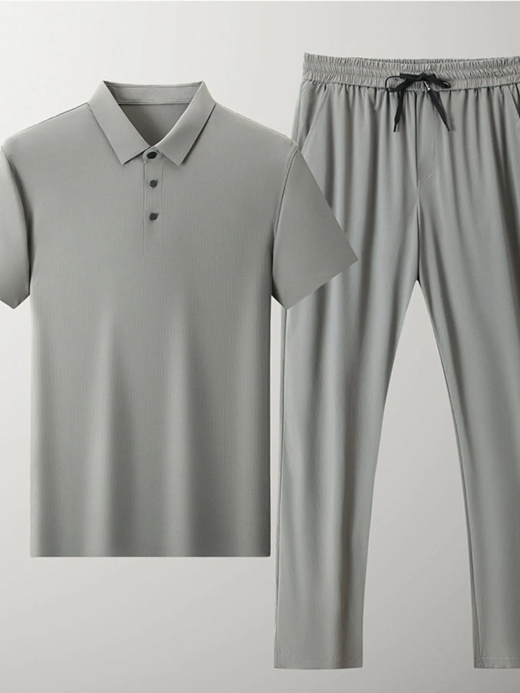 Button Detail Short Sleeve Polo Plus Size in Grey for Men