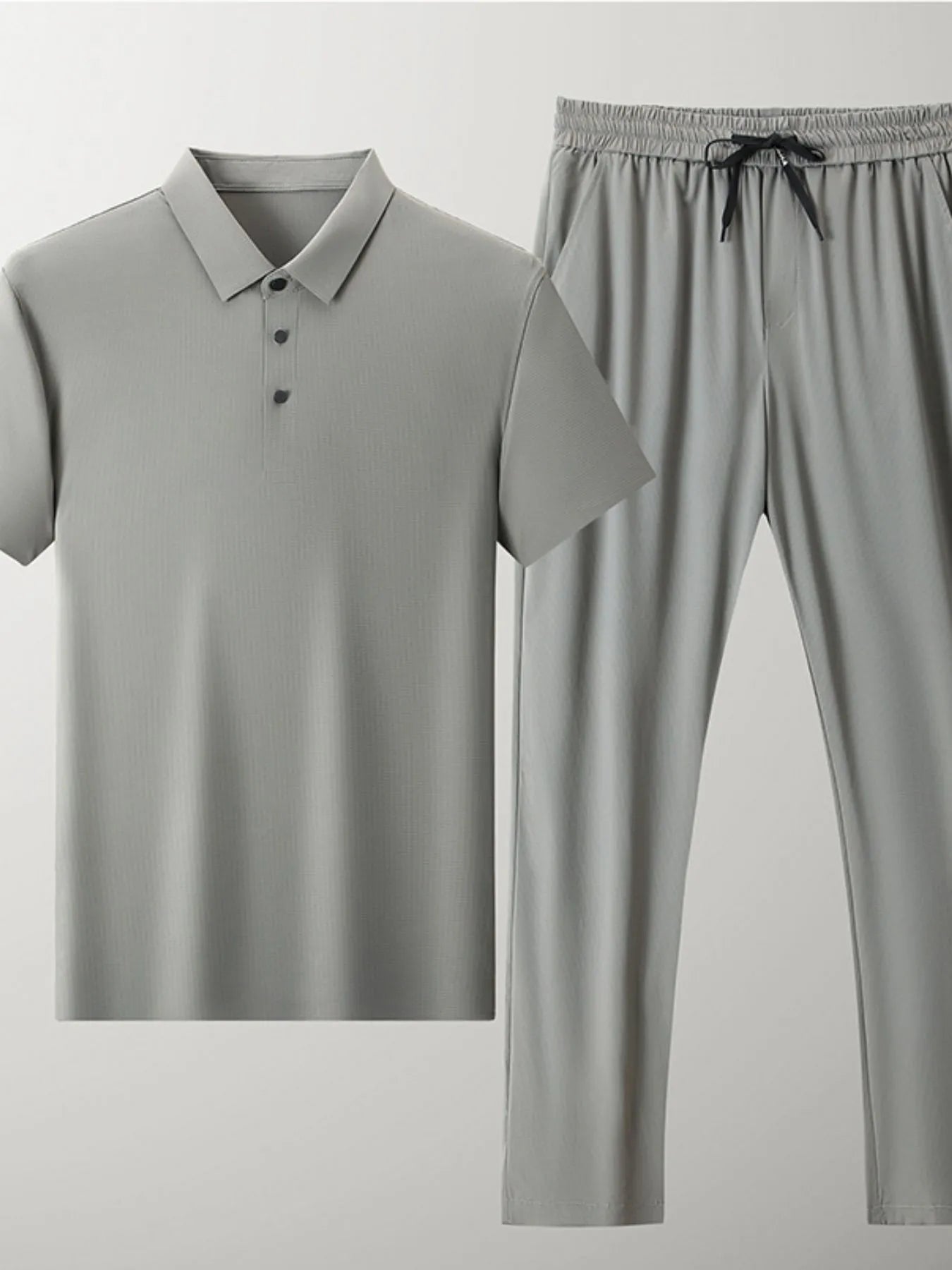 Button Detail Short Sleeve Polo Plus Size in Grey for Men
