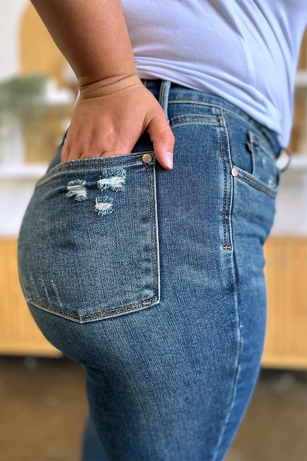 Plus Size Tummy Control High Waist Slim Jeans in Dark for Women