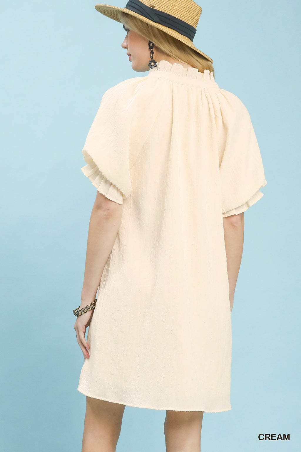 Linen Blend Ruffle Dress in Cream for Women