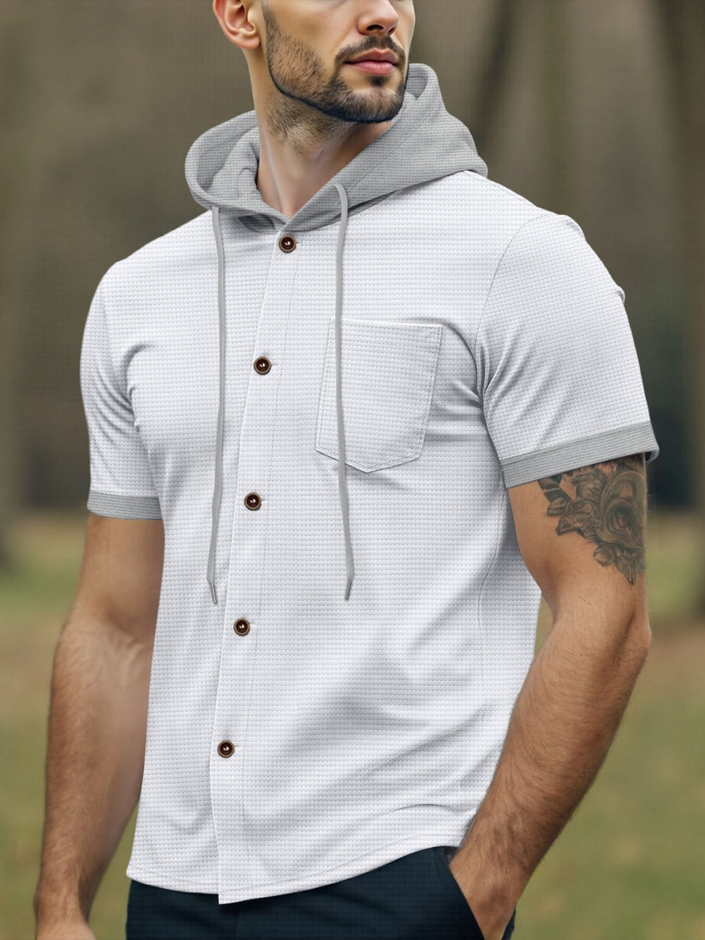 Casual Hooded Top & Shorts Set Plus Size in Grey for Men