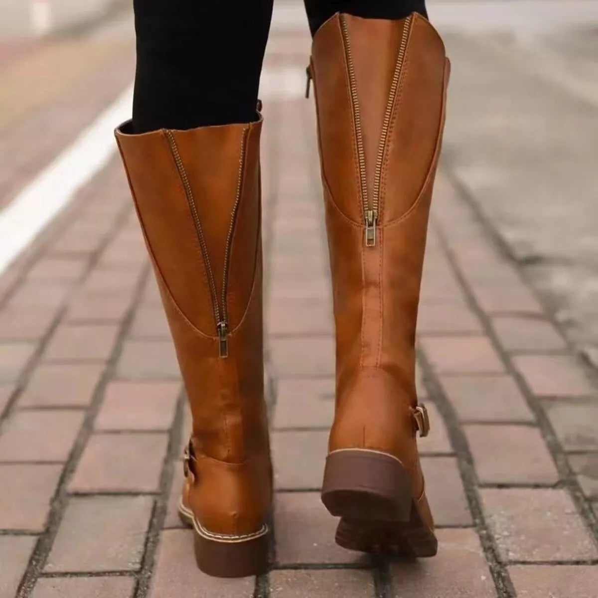 Round Toe Block Heels Boots in Yellow for Women