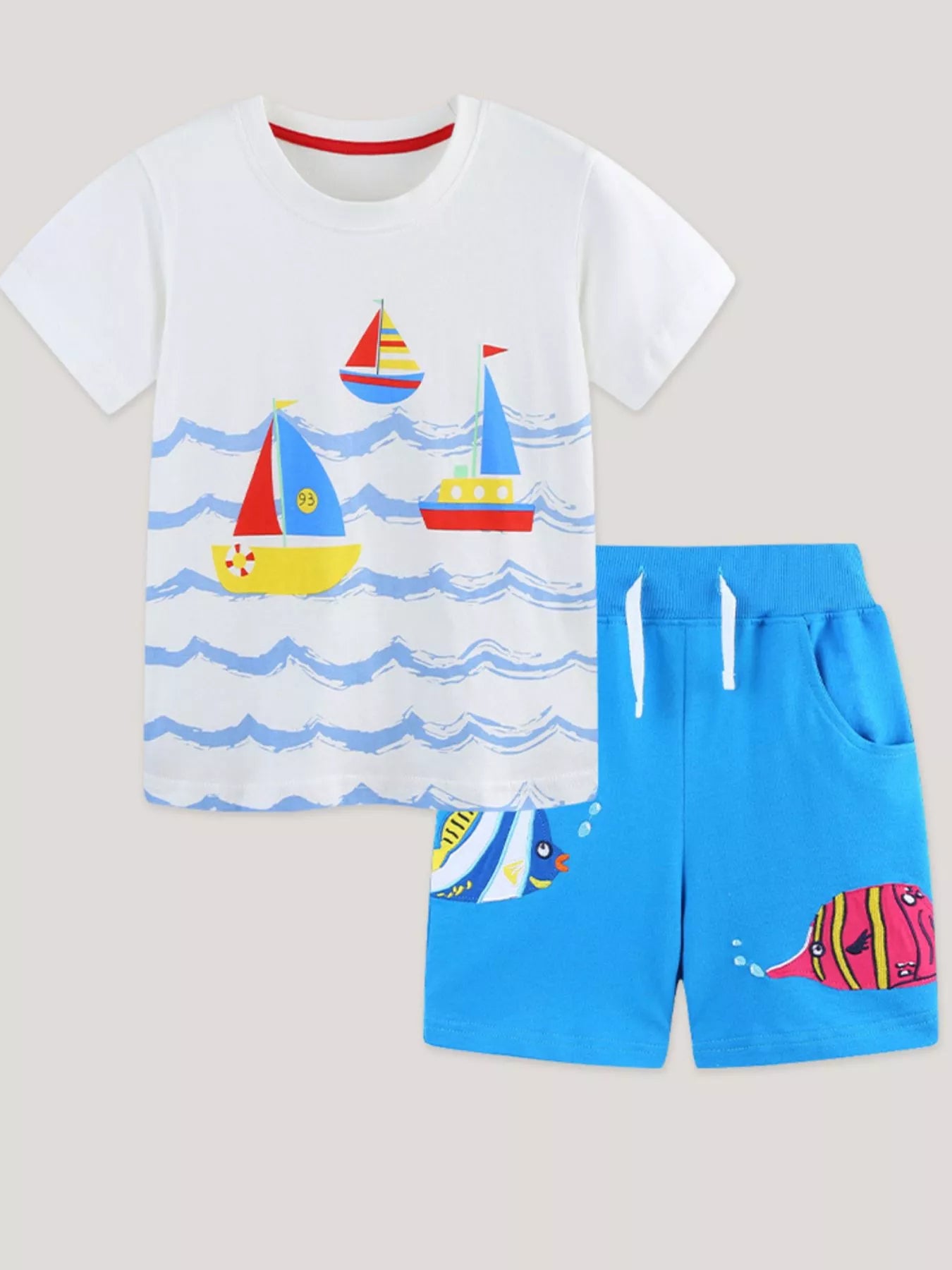 Nautical Adventure Tee and Shorts Set in White for Boys