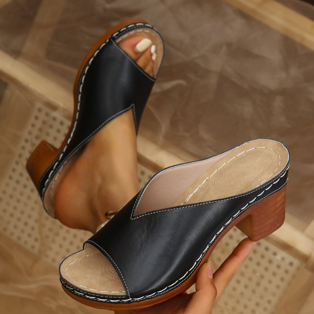 Open Toe Block Heel Sandals in Silver for Women