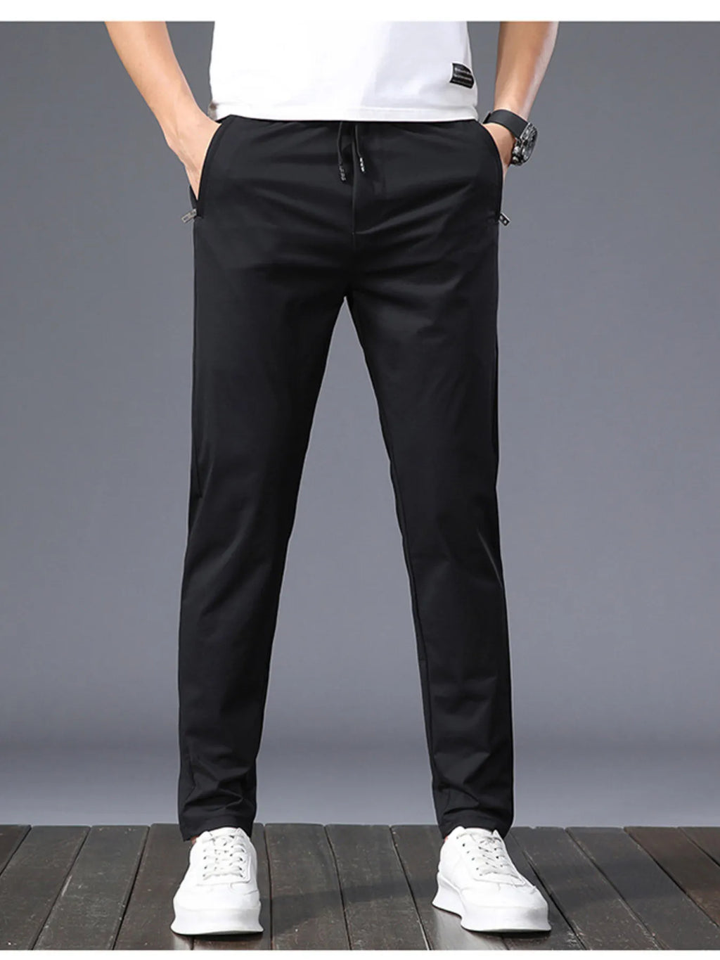 Slim Fit Pants in Black for Men
