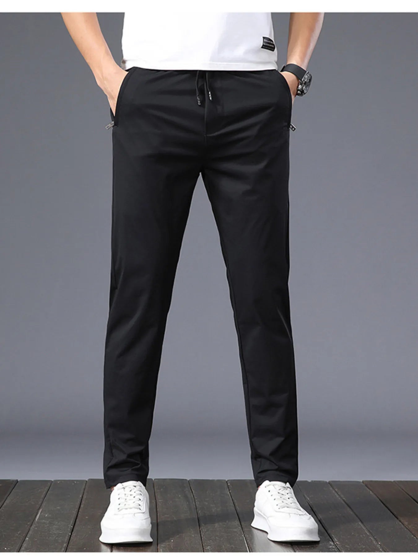 Slim Fit Pants in Black for Men