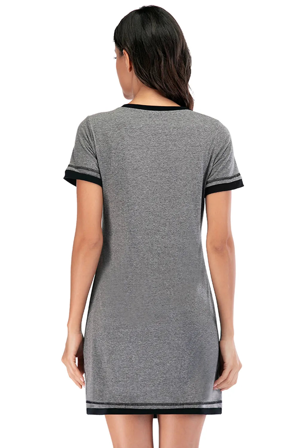 Contrast Trim Short Sleeve Lounge Dress in Deep Teal for Women