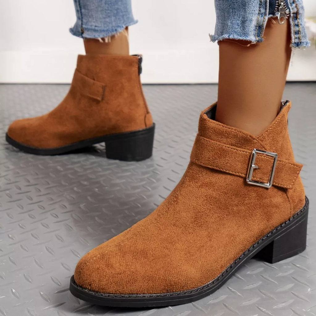 Point Toe Block Heels Boots in Leopard Print for Women