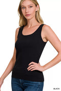 Essential Solid Basic Scoop Neck Tank Top in Black for Women