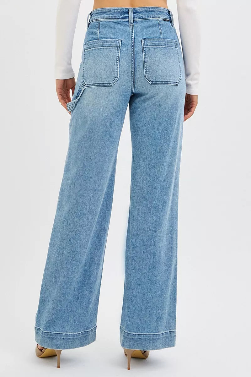 High Rise Straight Leg Jeans with Front Pockets Plus Size in Medium for Women