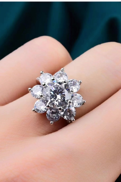 1 Carat Moissanite Flower Ring in Silver for Women
