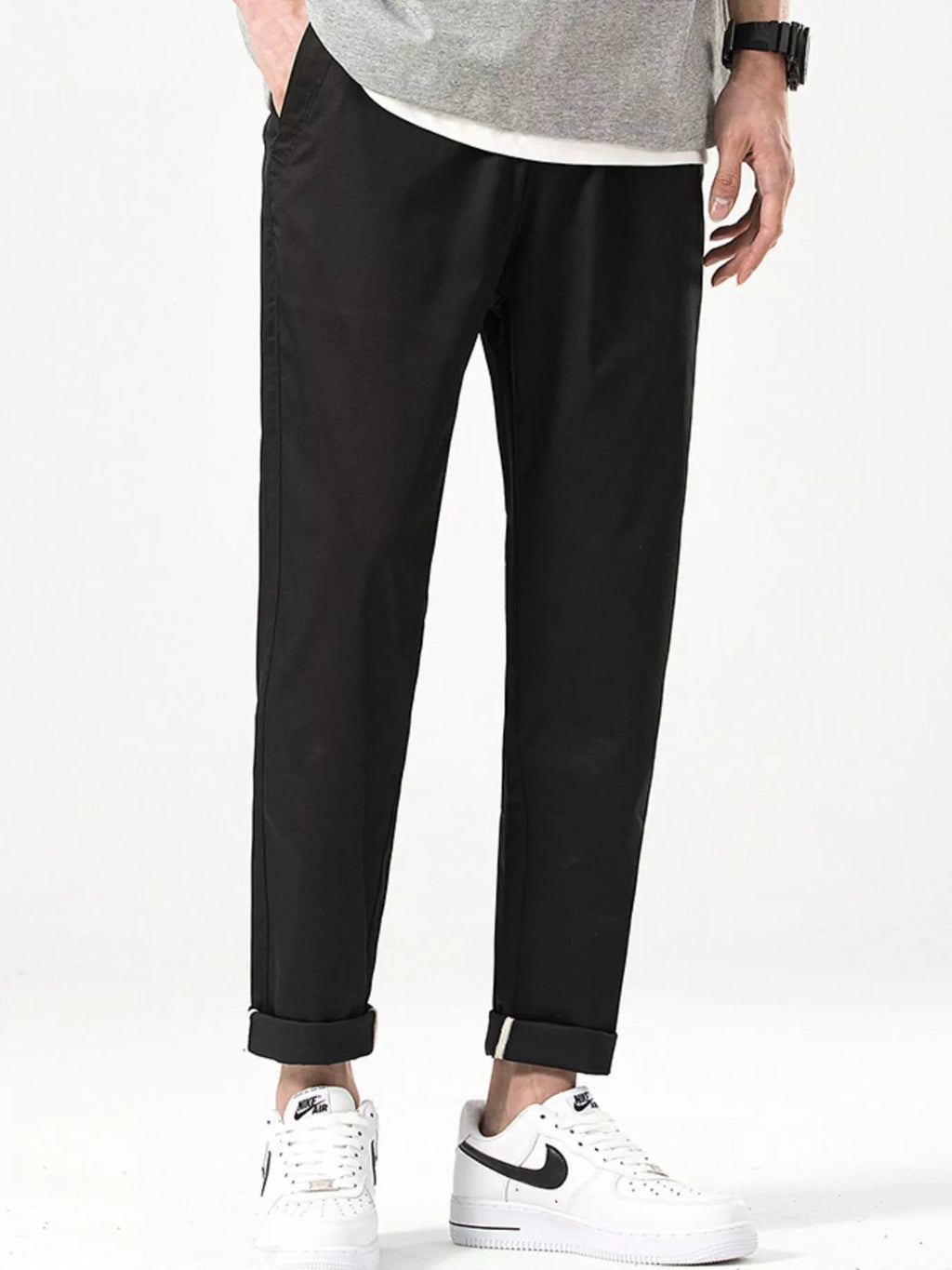 Casual Straight-Leg Cropped Pants in Khaki for Men