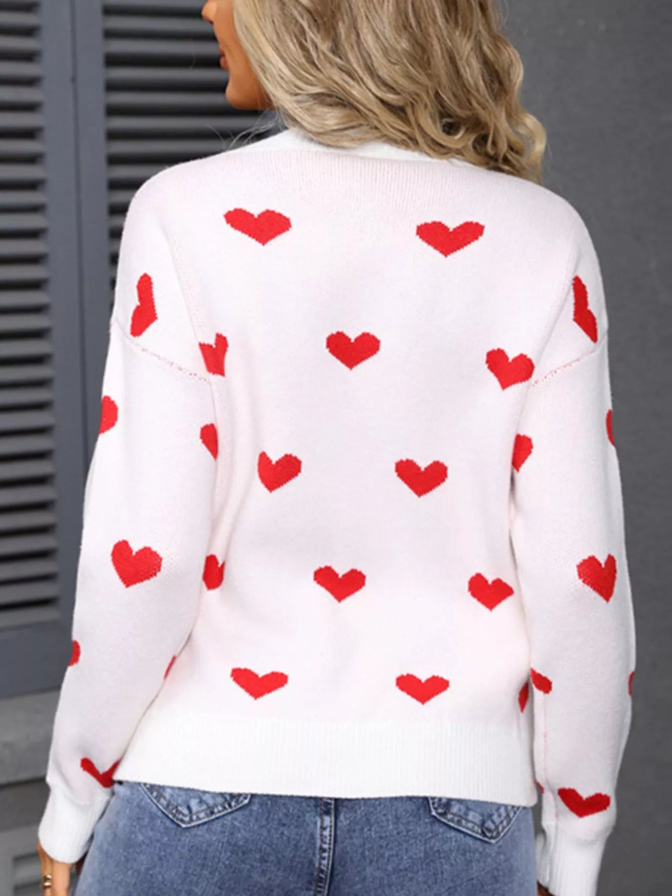Valentines Day Heart Pattern Dropped Shoulder Sweater in Pink for Women