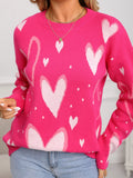 Valentines Day Heart Crew Neck Sweater in Rose Red for Women