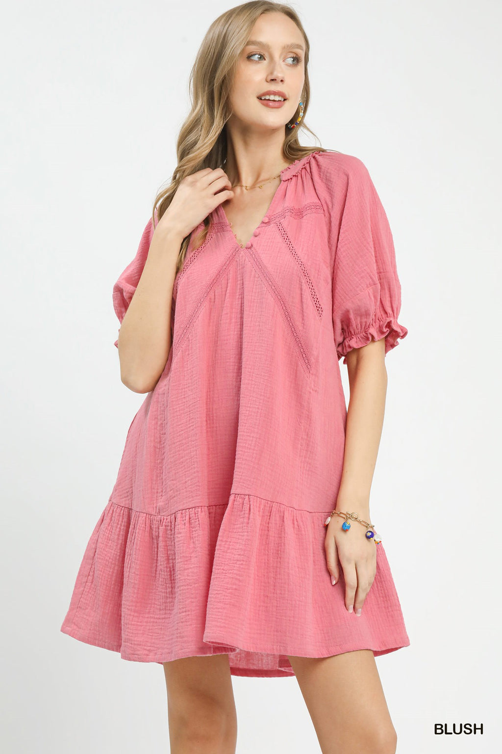 Cotton Gauze Mini Dress in Blush for Women