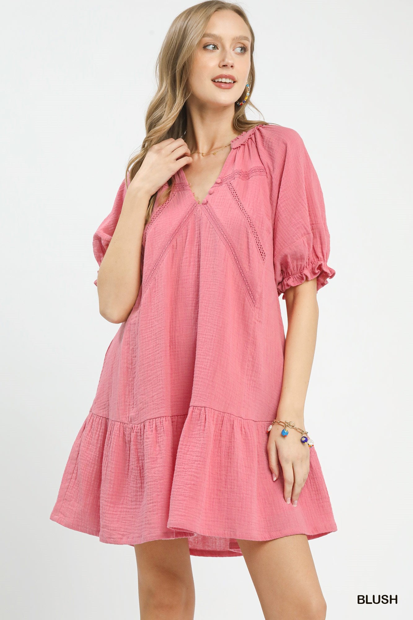 Cotton Gauze Mini Dress in Blush for Women