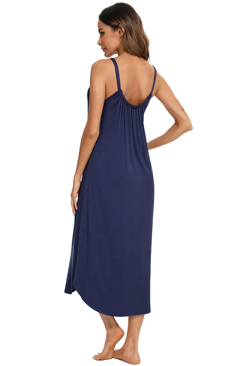 V-Neck Midi Lounge Dress in Dark Blue for Women