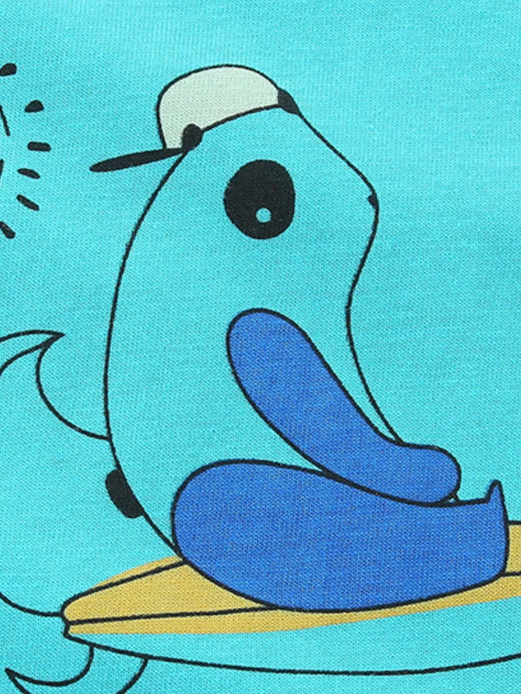 Cartoon Print Crew Neck Short Sleeve Tee in Aqua for Boys