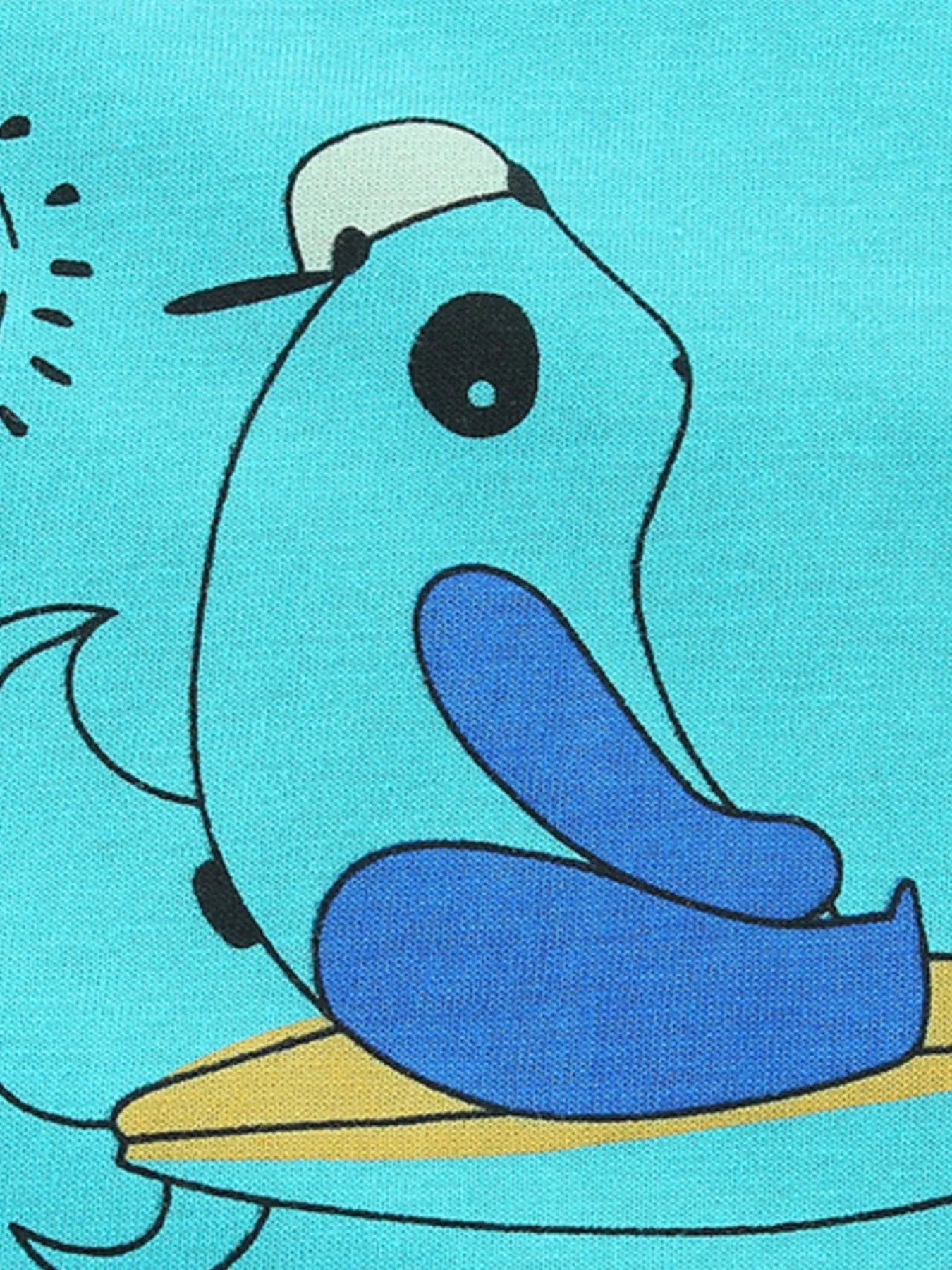 Cartoon Print Crew Neck Short Sleeve Tee in Aqua for Boys