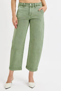 Tummy Control High Rise Crop Barrel Jeans Plus Size in Olive for Women