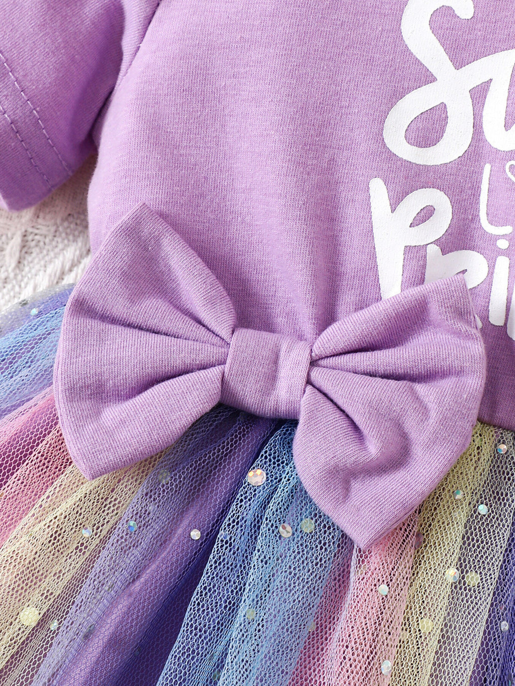 Bowknot Tulle Dress with Headband in Lavender for Girls