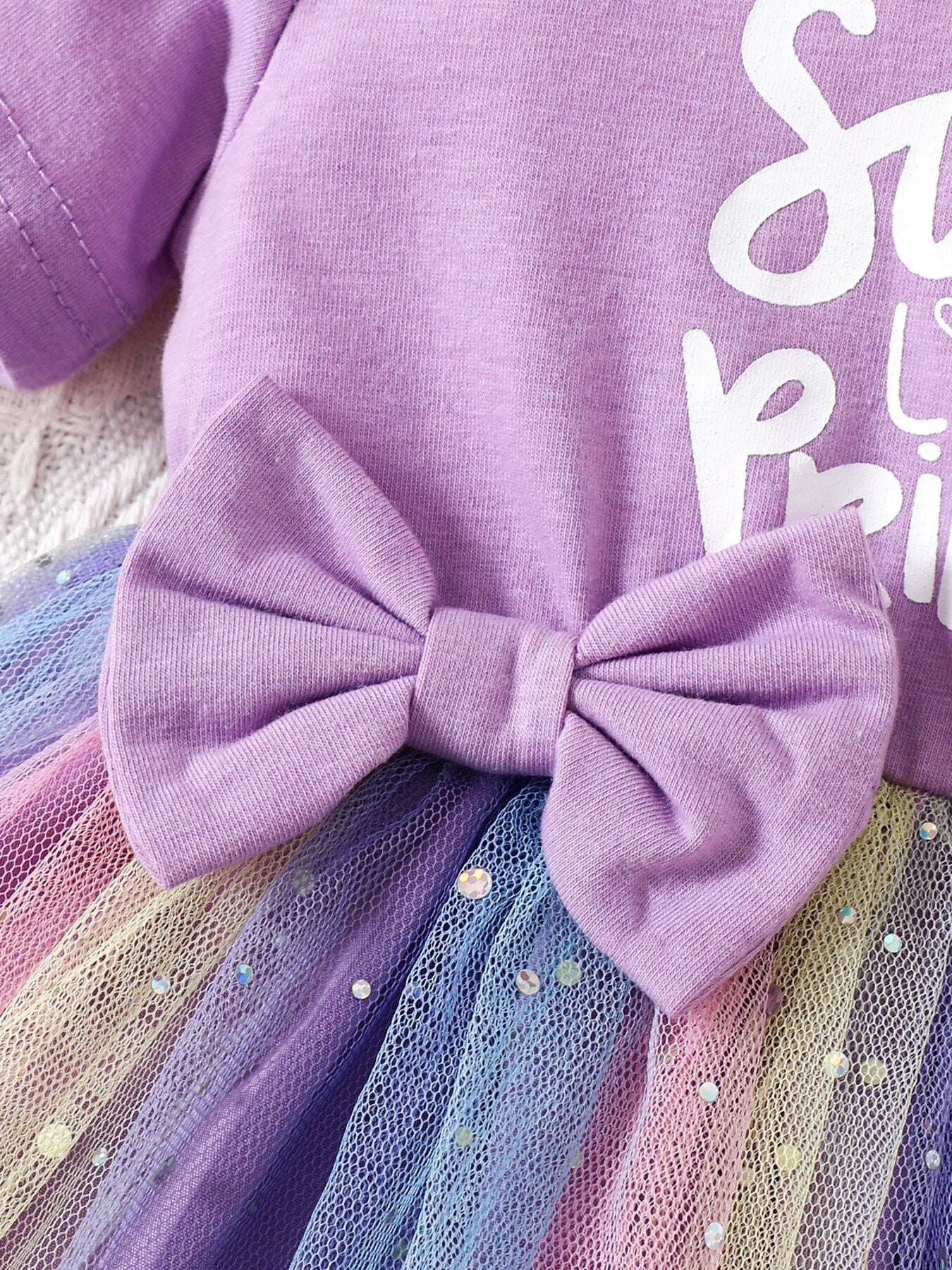 Bowknot Tulle Dress with Headband in Lavender for Girls