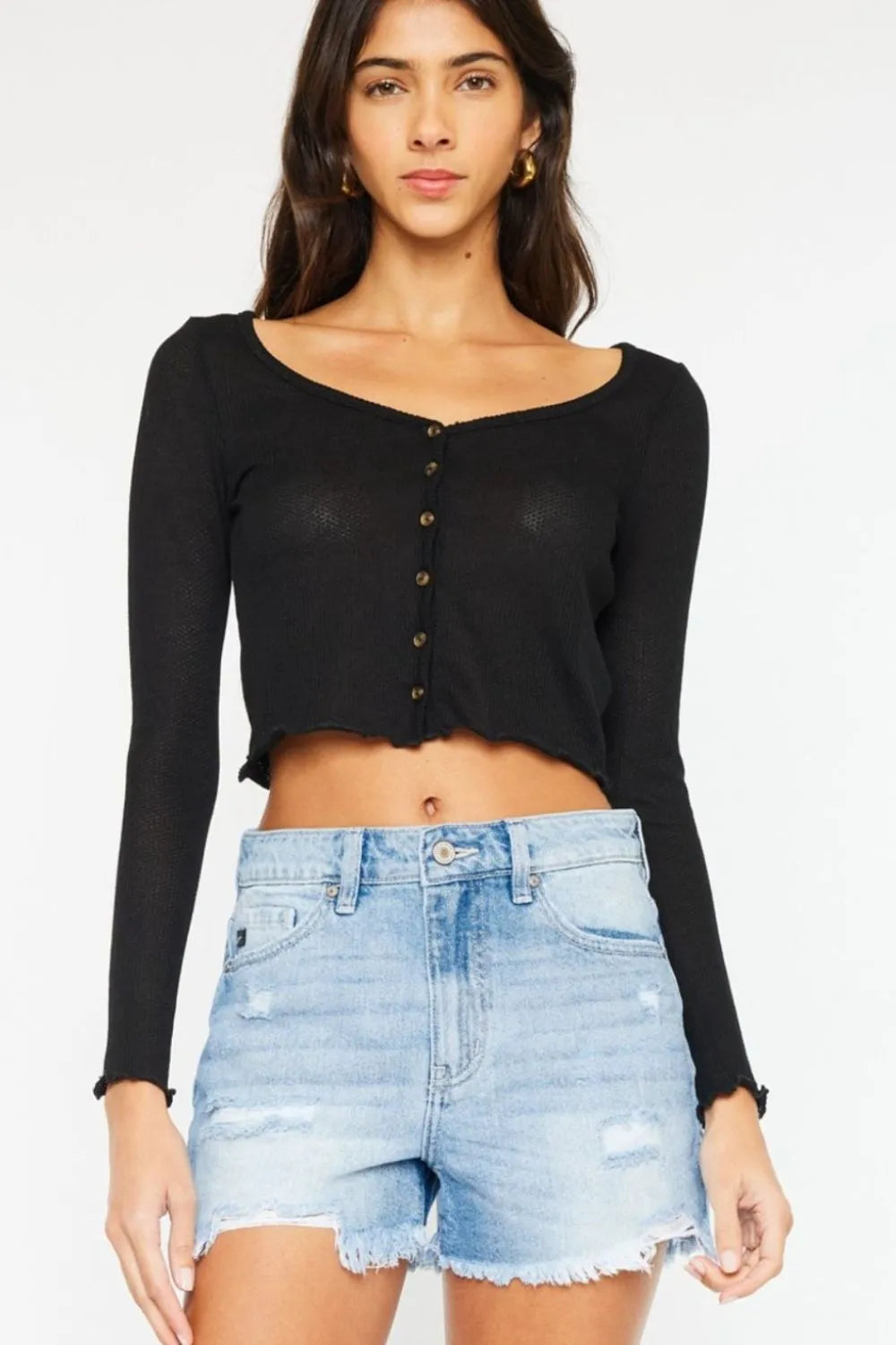 High Waist Frayed Denim Shorts in Medium for Women