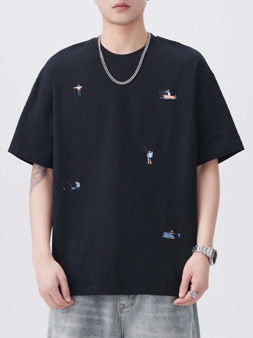 Plus Size Round Neck Short Sleeve T-Shirt in Off-White for Men