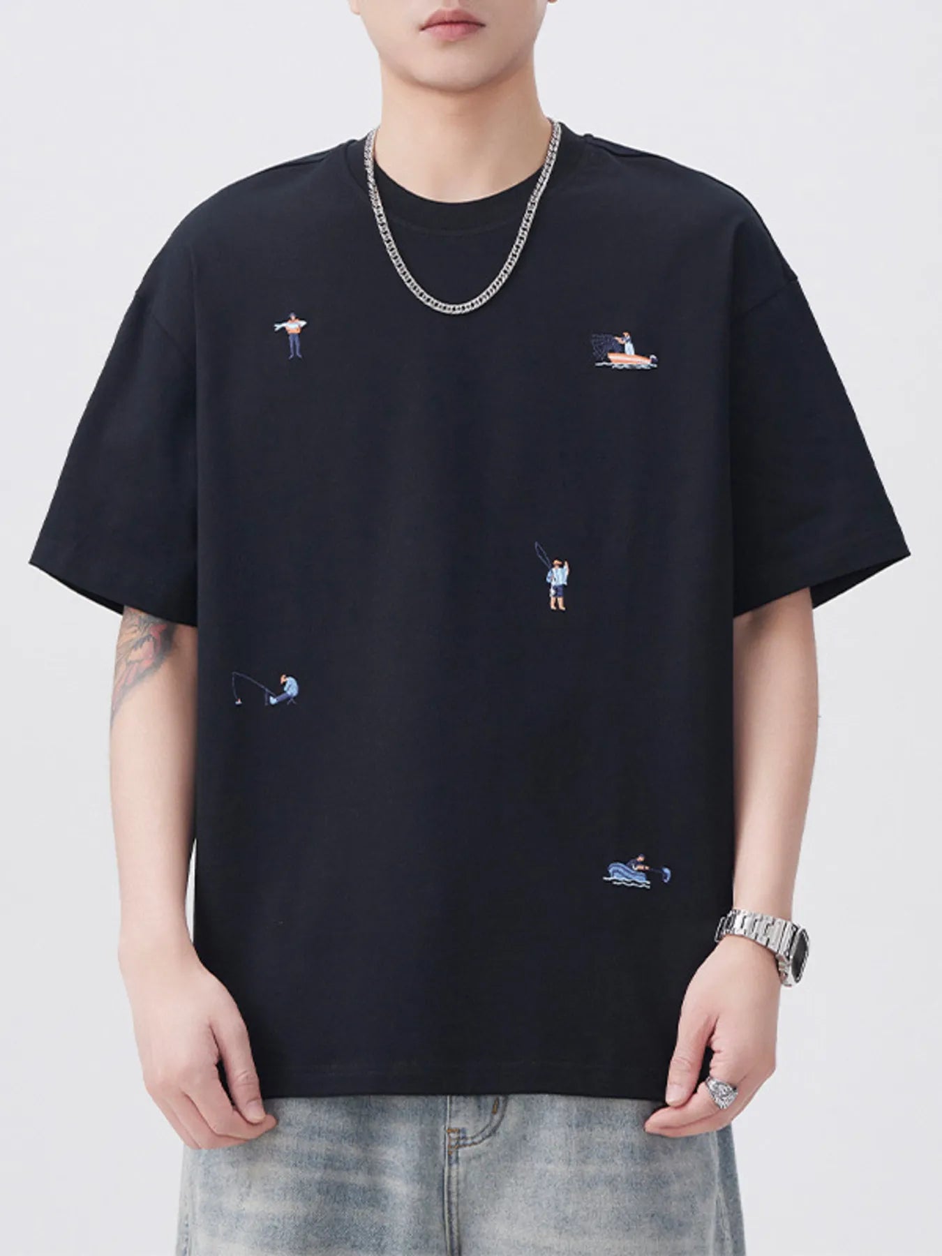 Plus Size Round Neck Short Sleeve T-Shirt in Off-White for Men