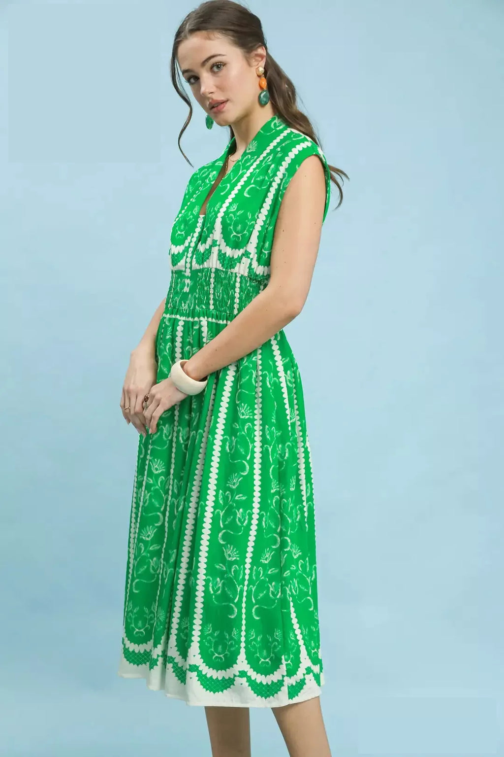 Sleeveless Smocked Midi Dress in Island Green for Women