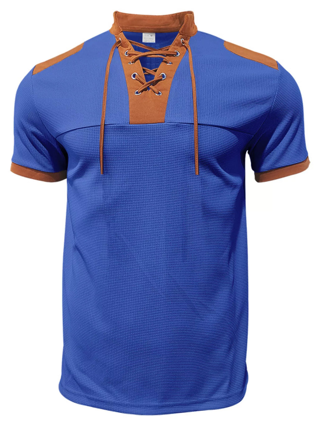 Lace-Up Collar Casual Top and Shorts Set Plus Size in White for Men