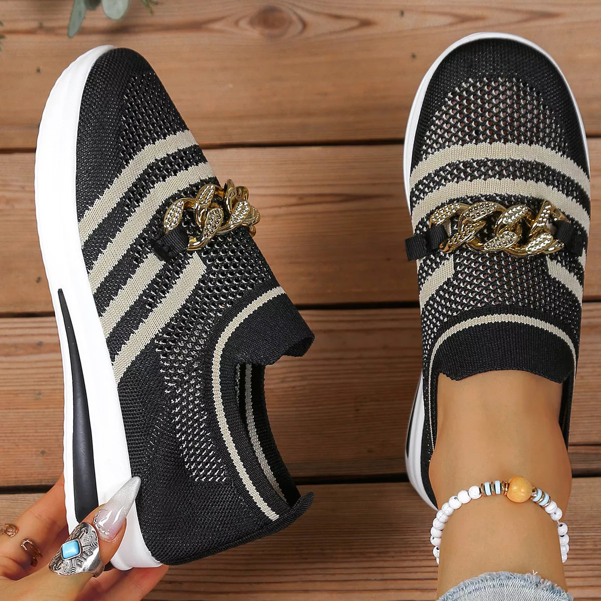 Round Toe Mesh Slip-Ons in Red for Women