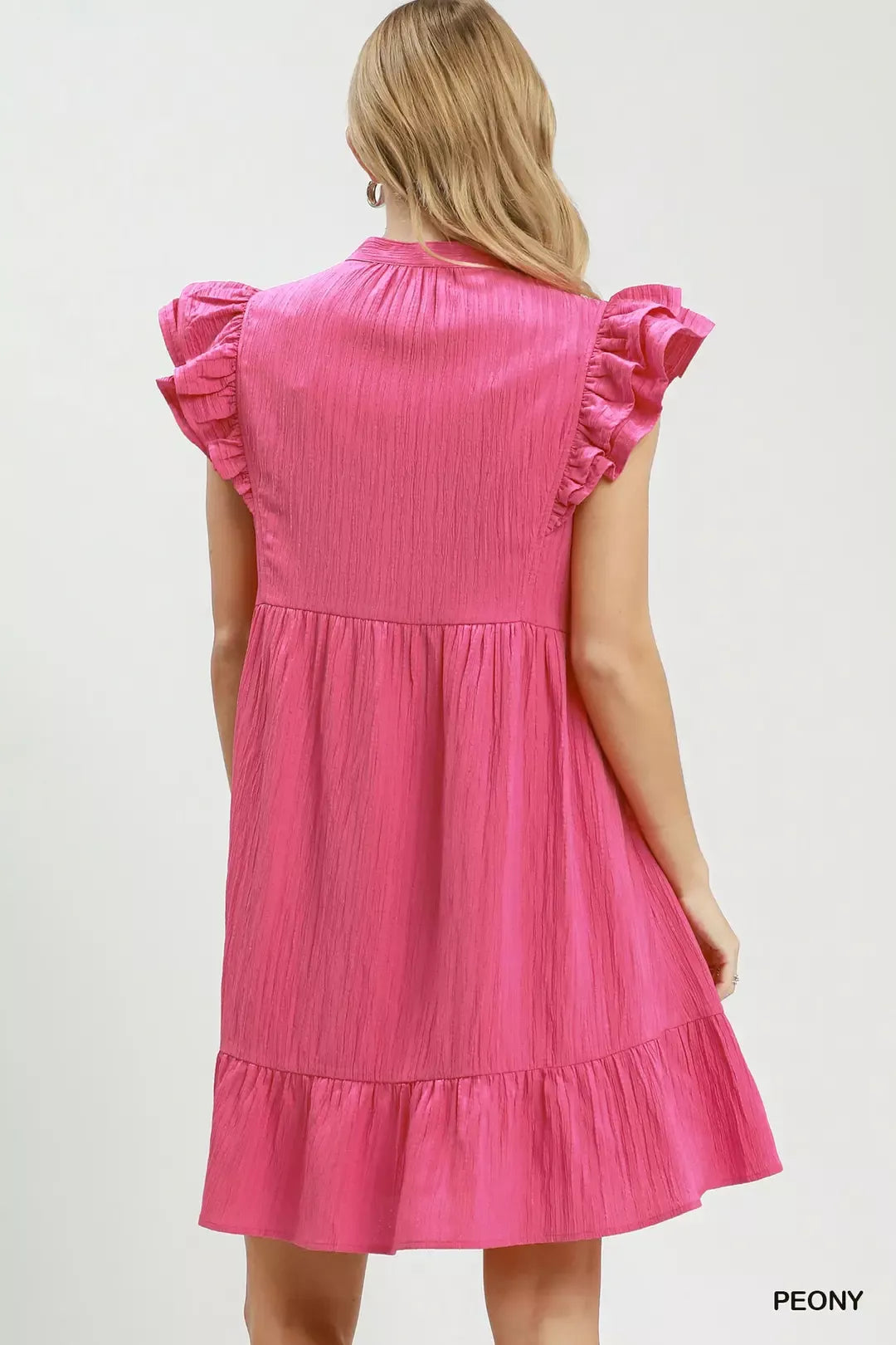 Ruffle Sleeve Babydoll Dress in Peony for Women