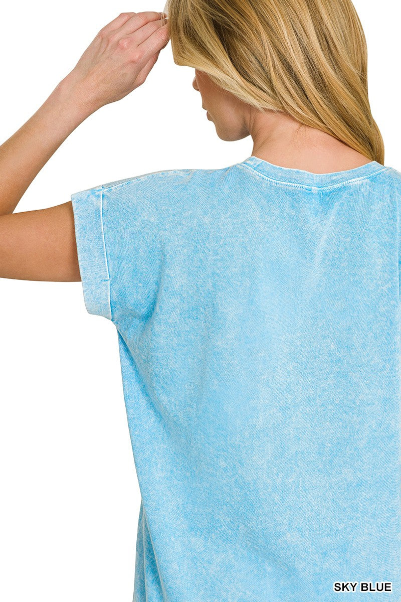 Halo Snow Washed Cuffed Short Sleeve Tee in Sky Blue for Women